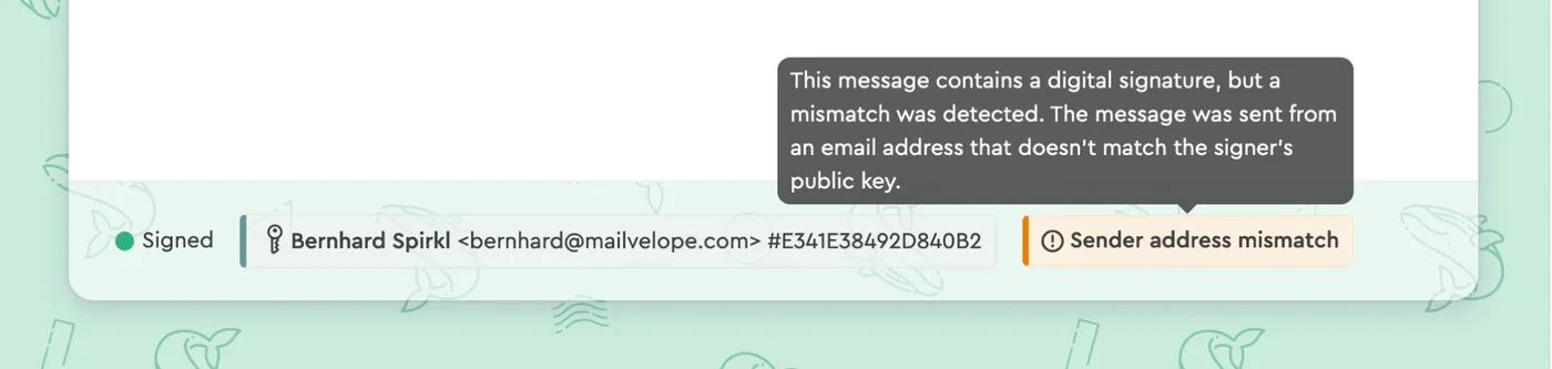 Mailvelope detected an adress mismatch