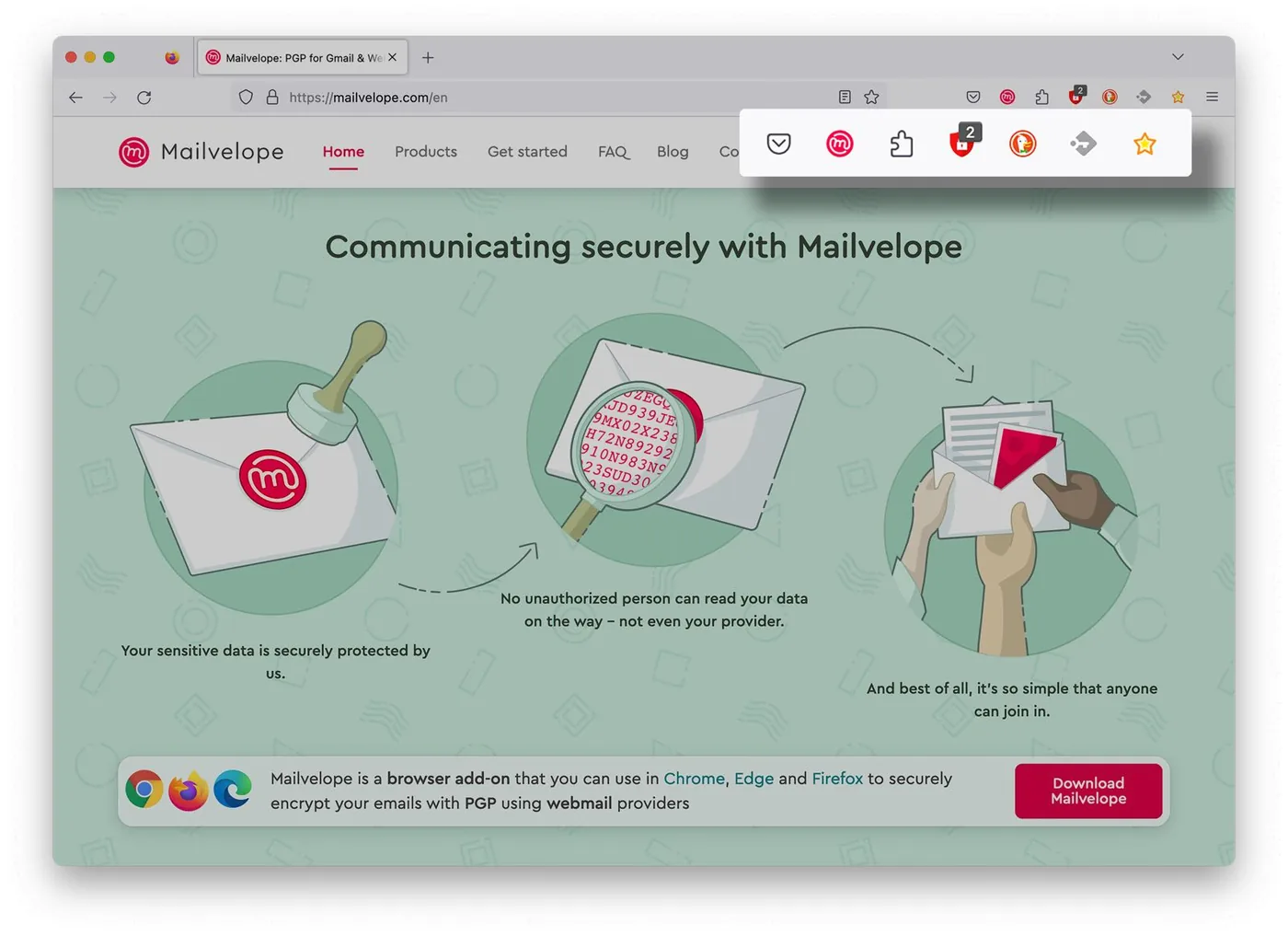 Browser Extensions next to the address field in Firefox