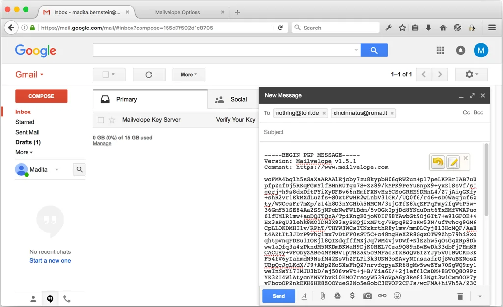 Gmail screenshot with recipients entered in Gmail compose interface
