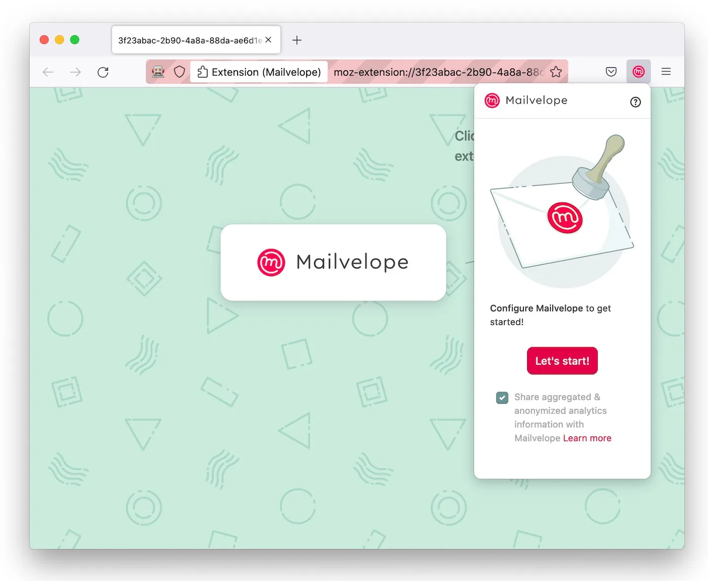 Screen graphic showing option for Analytics consent upon Mailvelope installation