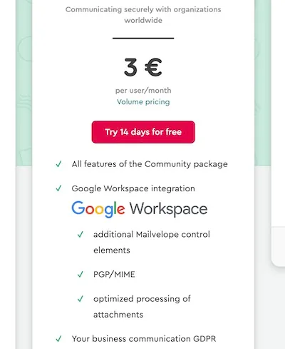 Try Mailvelope Business 14 days for free