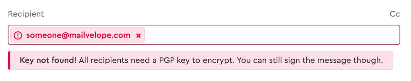Mailvelope fails to recognize organizatuon wide key