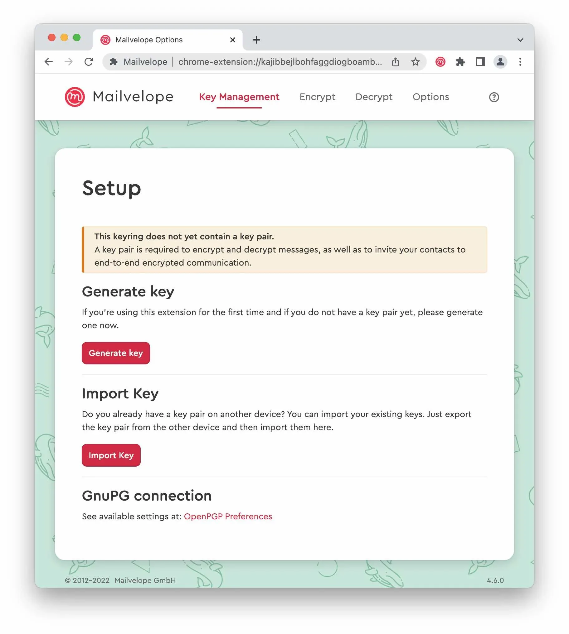 Mailvelope set up screen