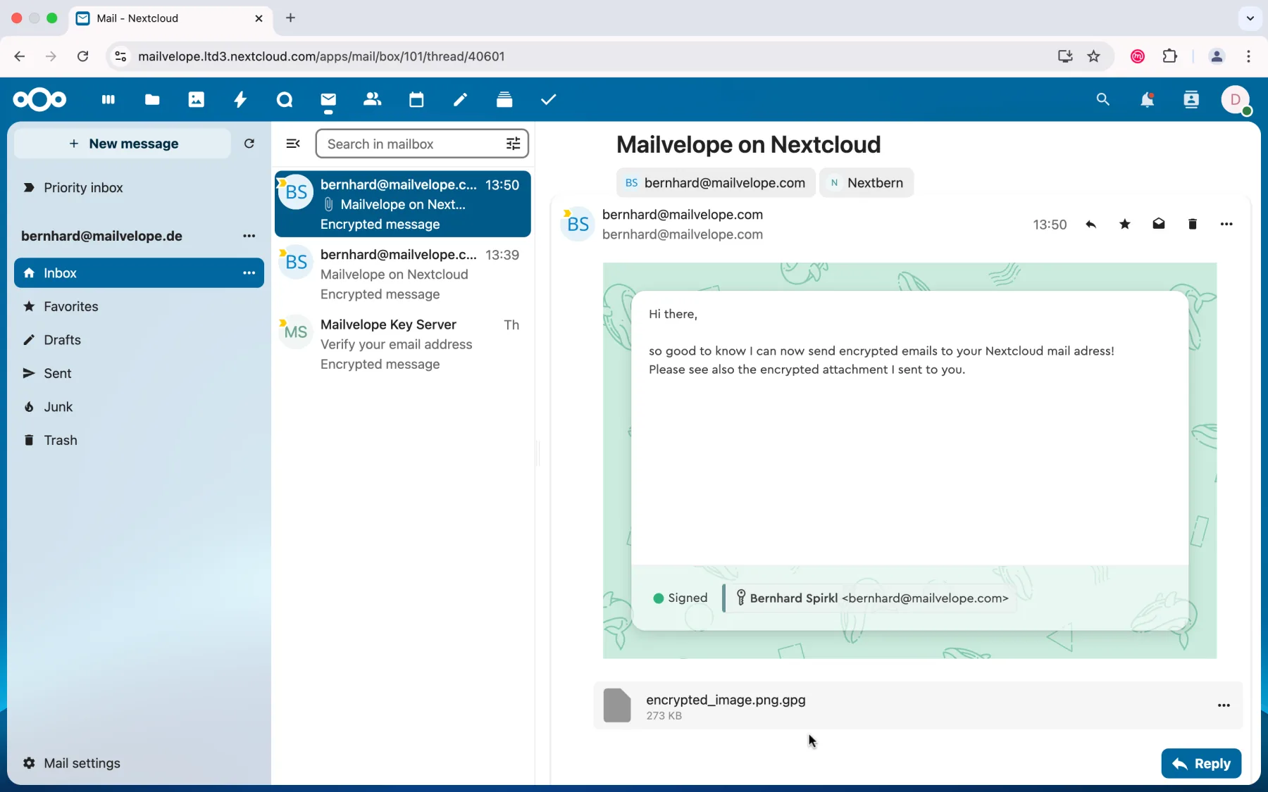 Reply to an encrypted message in Nextcloud Mail
