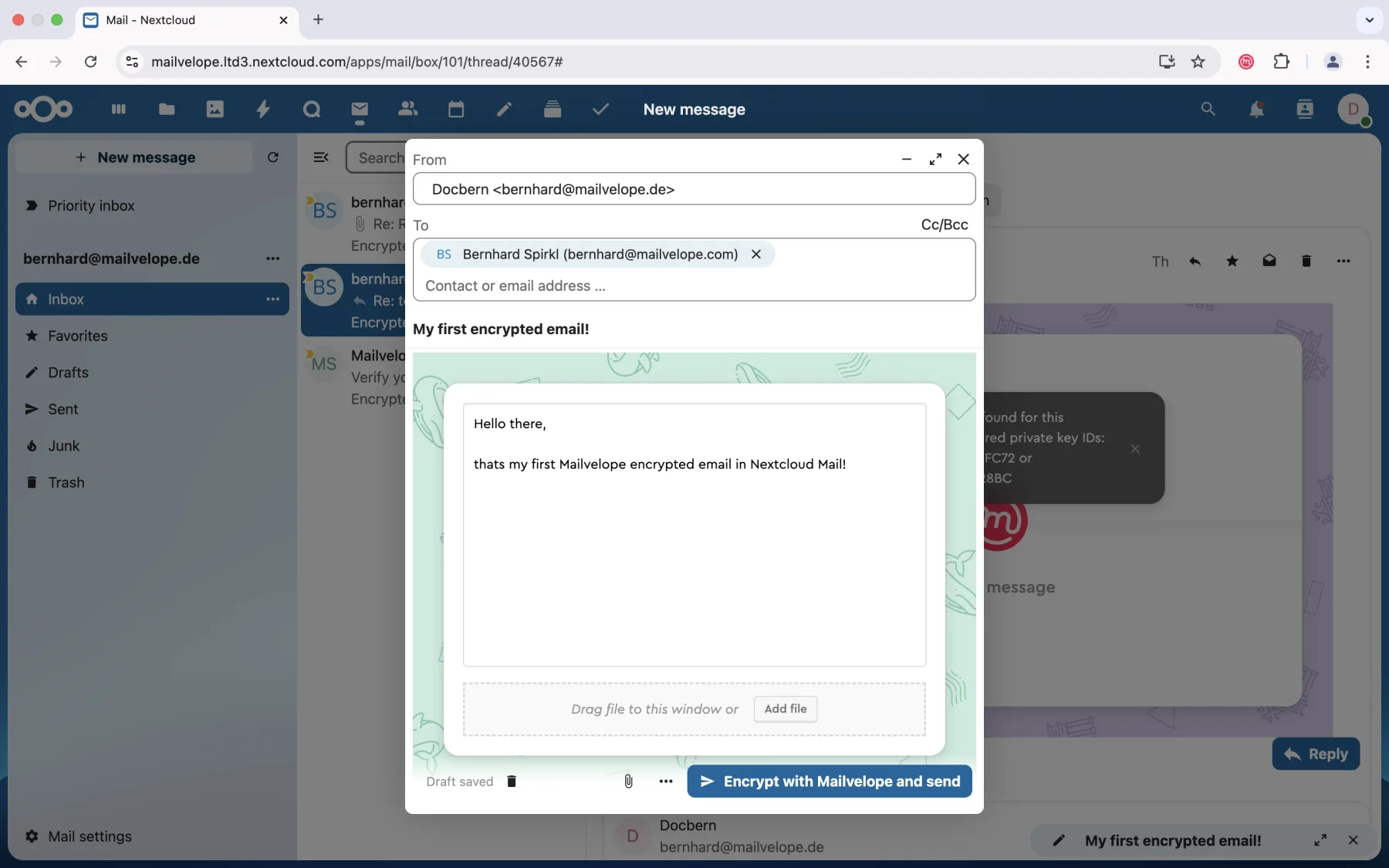 Mailvelope editor in Nextcloud Mail