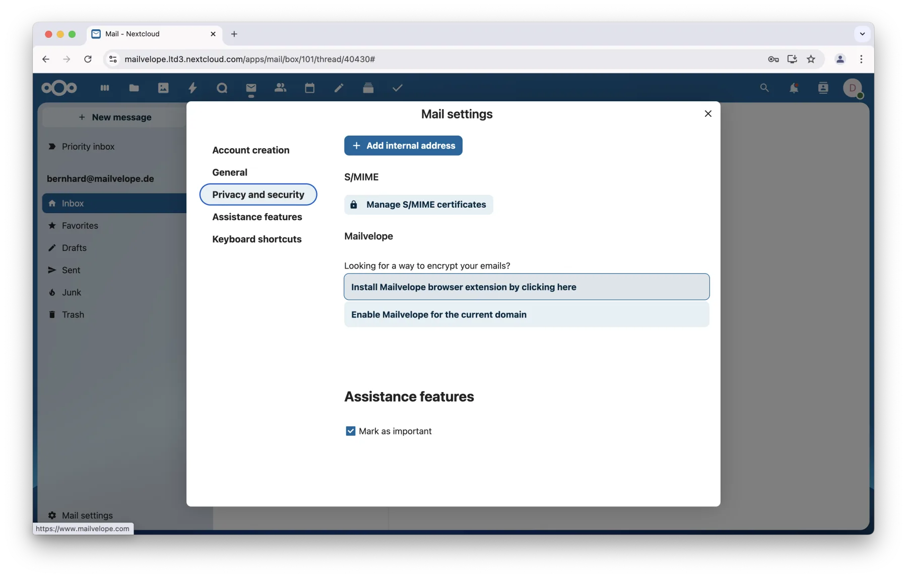 Nextcloud Mail Settings