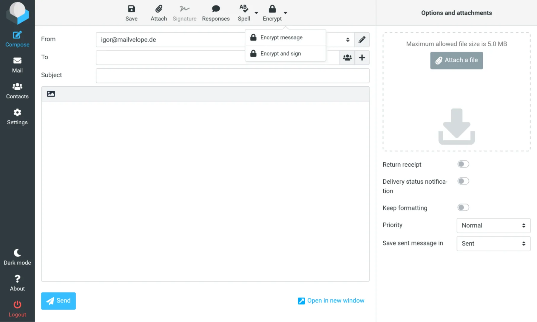 Authorize domain in Mailvelope