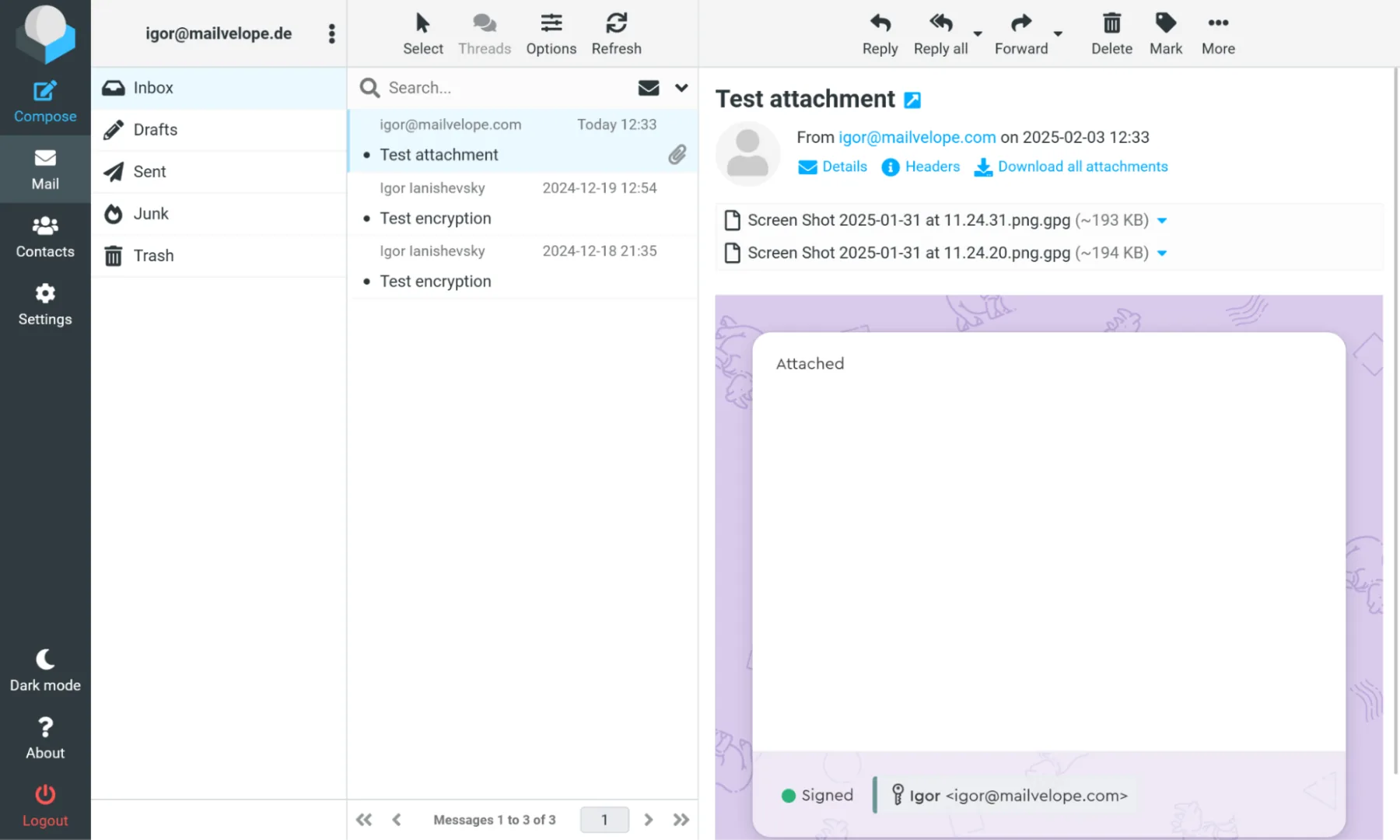 Roundcube editor with Mailvelope activated
