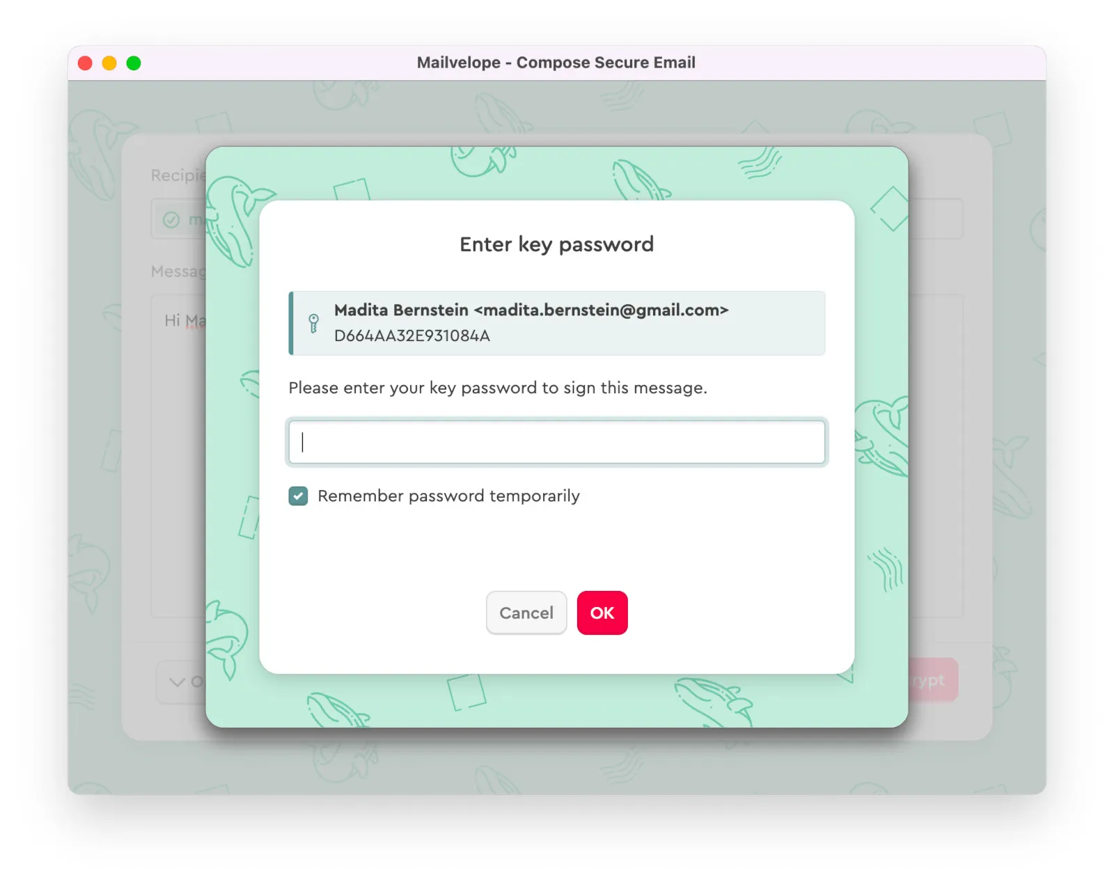 Mailvelope asks for password to sign encrypted message on Outlook.com
